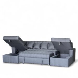 Sofa U Georgia con asiento extensible y doble baúl